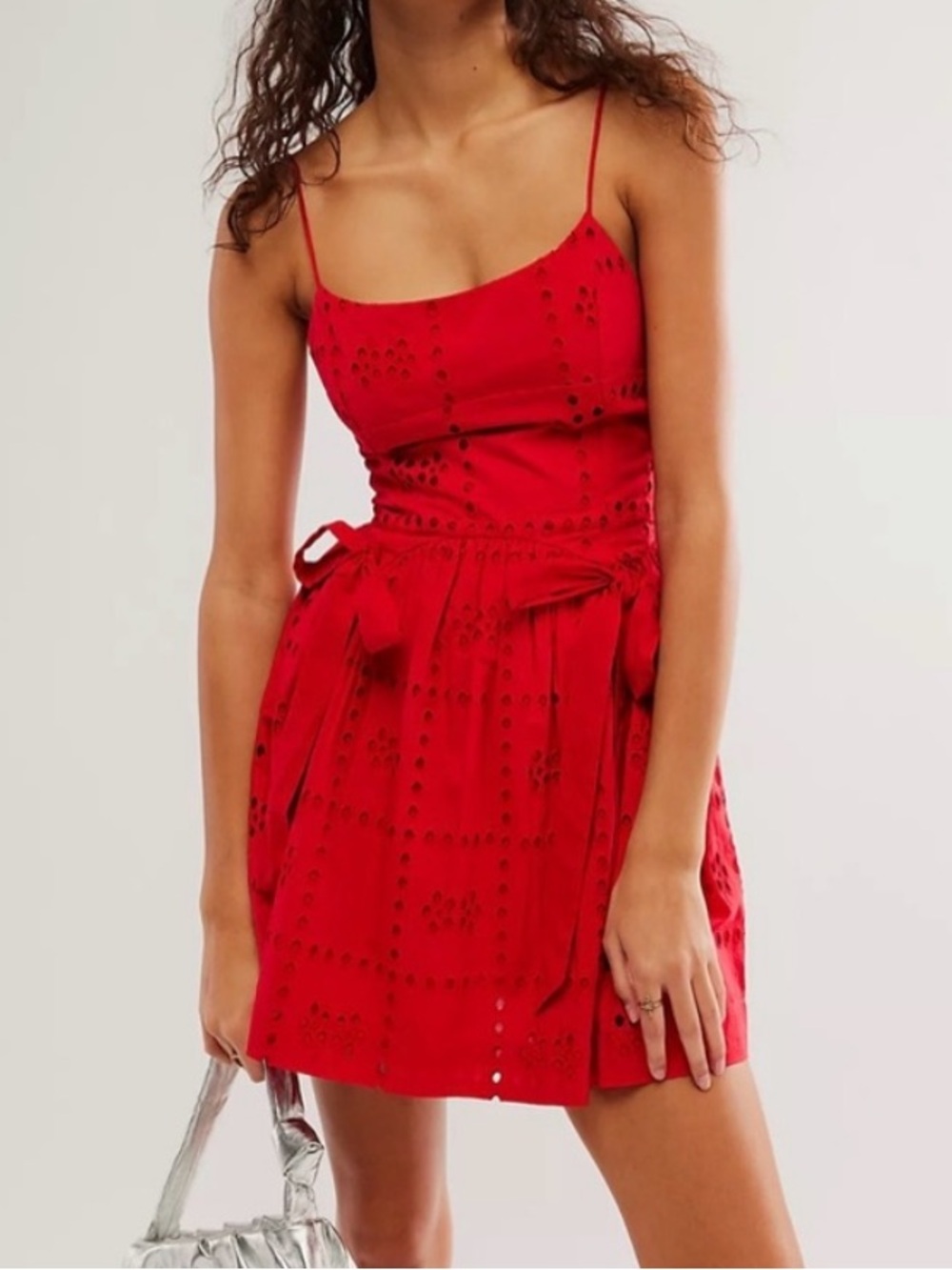 Red Eyelet Mini Dress Damson Madder Penelope